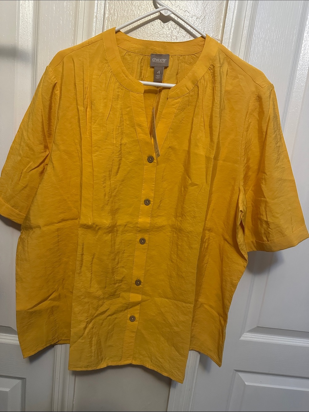Chico's Golden Yellow Short-Sleeve Button Front Shirt